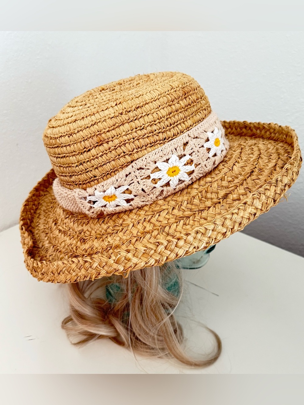 Bundle Cherokee Straw Sun Hat with Daisy Crochet hair Band - Natural